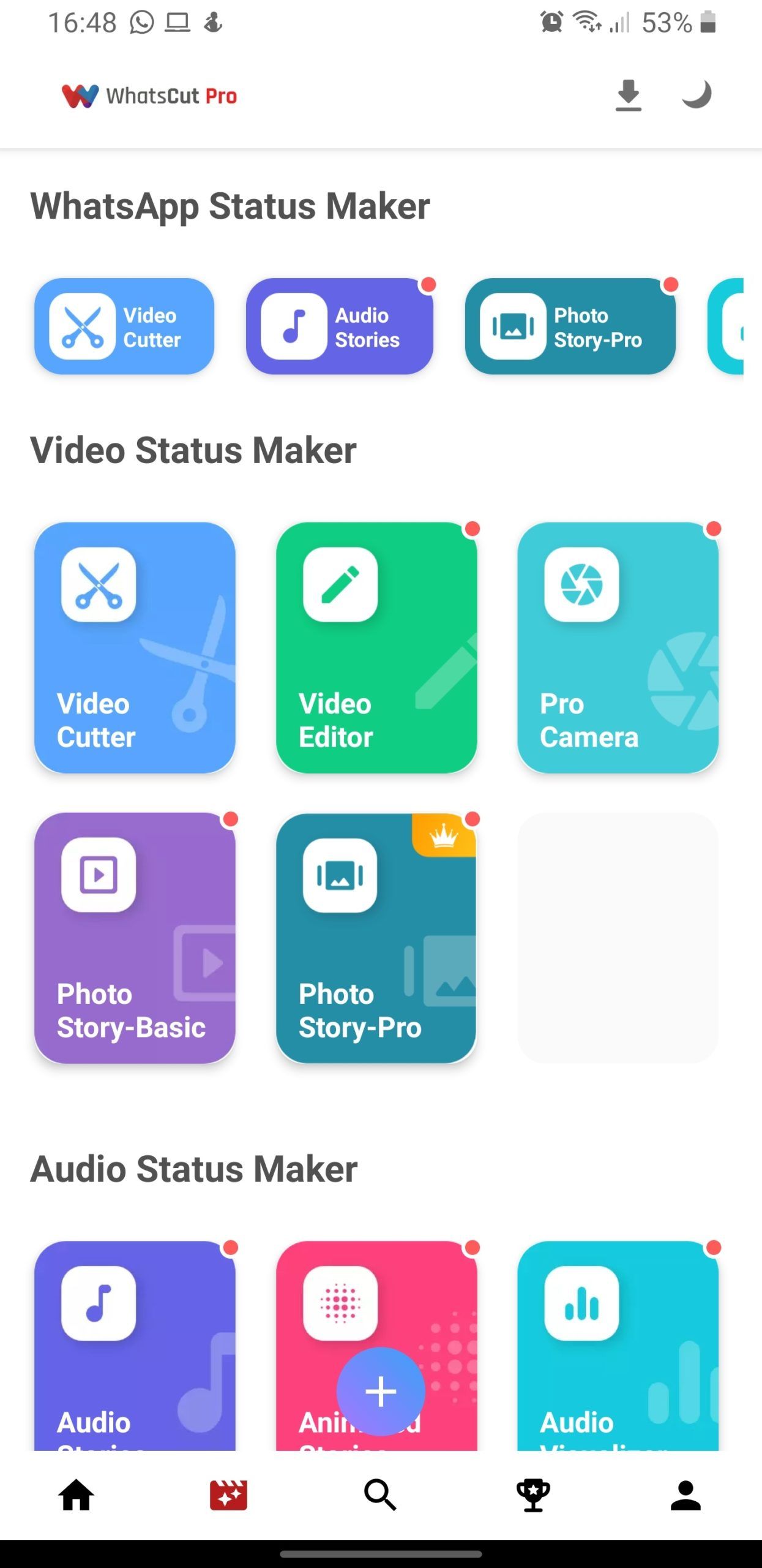 WhatsCut Pro App Screenshot - Tools Page